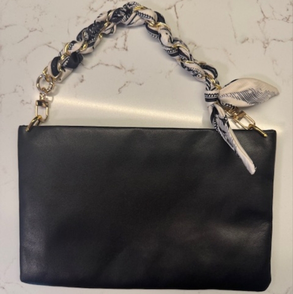 Christian DIOR beauty CD chain bag scarf clutch purse shoulder black leather - Picture 6 of 8